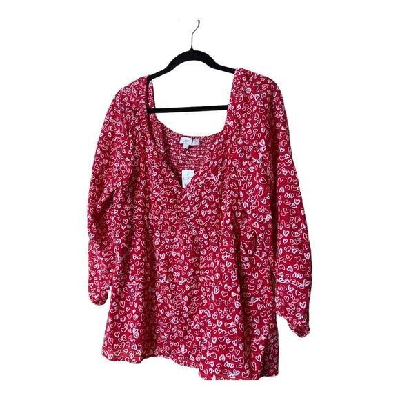NWT Loft Red Blouse with Hearts Size 10 - Picture 1 of 9